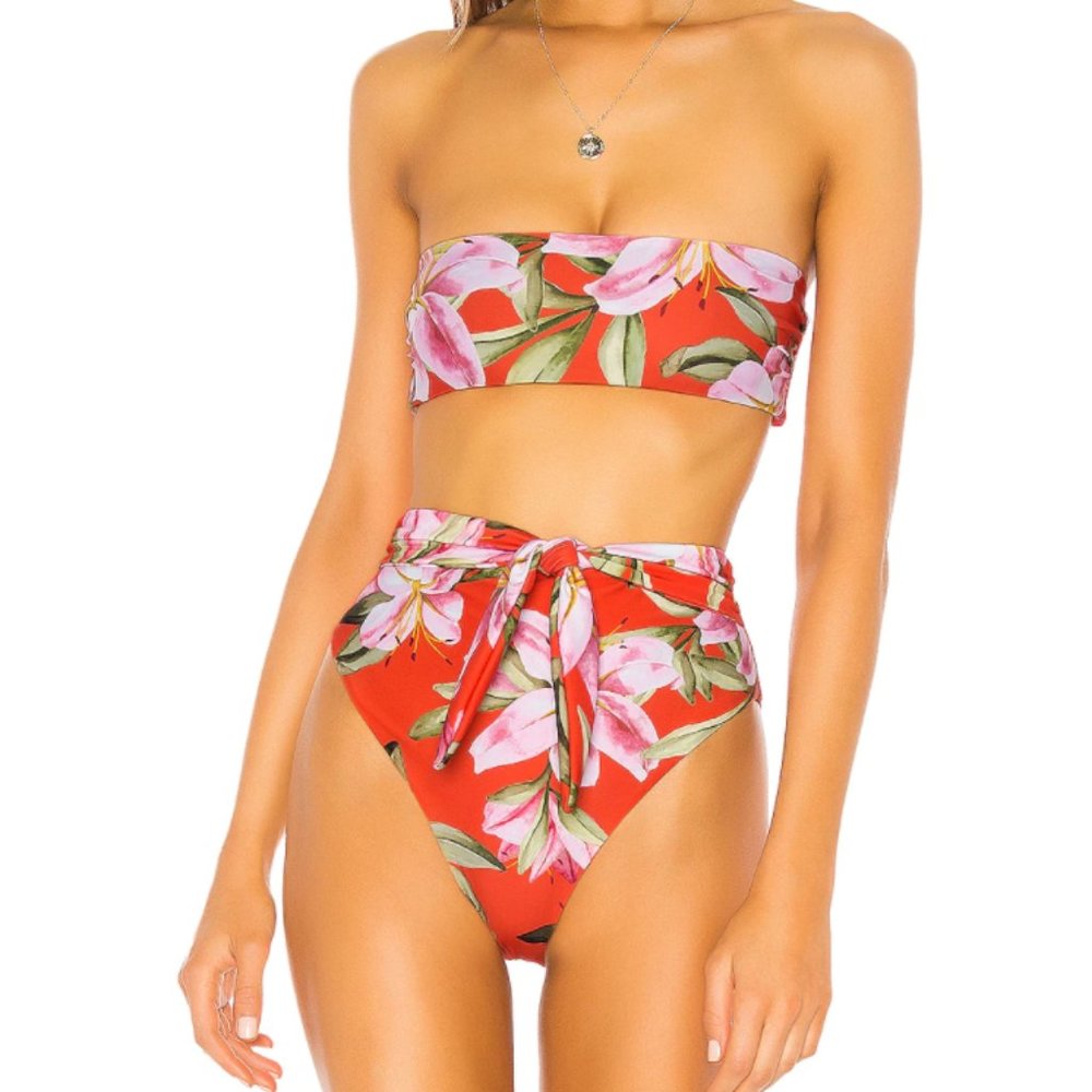 NEW Mara Hoffman Goldie Bikini Bottoms in Red Multi Floral